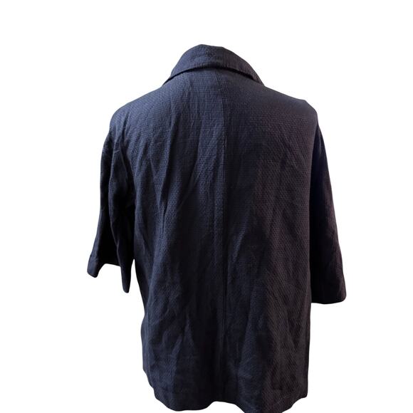 J. Jill Womens M Ink Blue Silk & Cotton Textured Jacket Two-Button Pockets - Picture 4 of 5